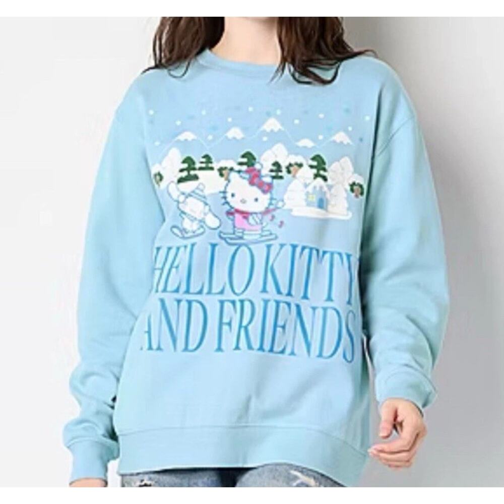Hello Kitty and Friends Junior 2XL Sweater Snow Angel Crew Neck Blue Ski Club